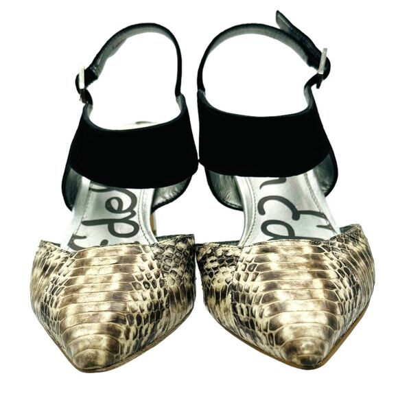 Sam Edelman Ola Slingback Pumps Womens 8.5M Ivory Black Snake Print Pointed Toe - Picture 4 of 16